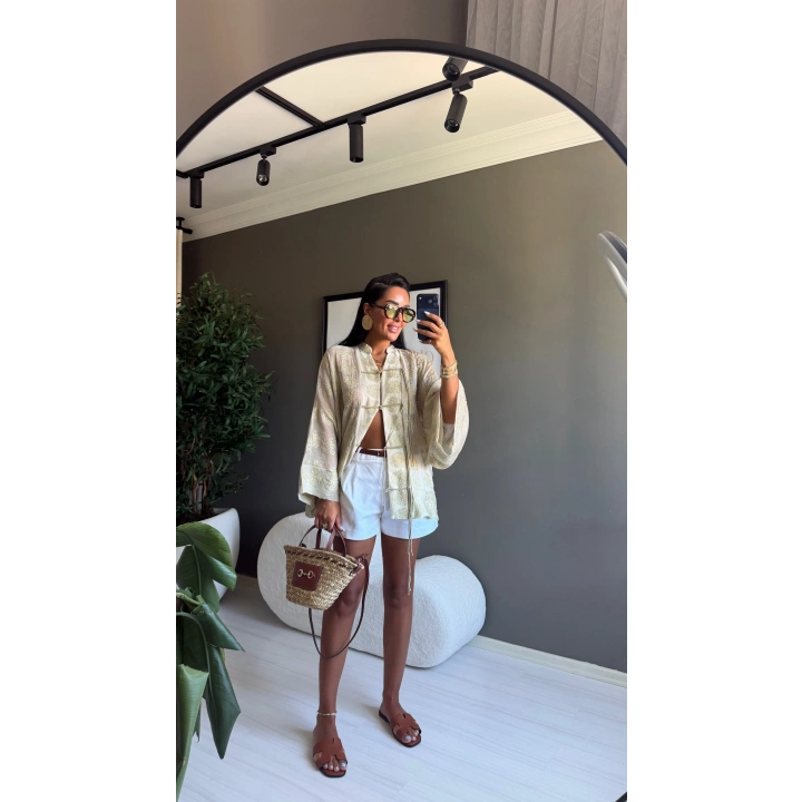 İşlemeli Kimono Yeşil