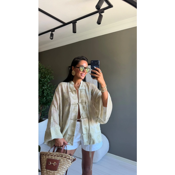 İşlemeli Kimono Yeşil
