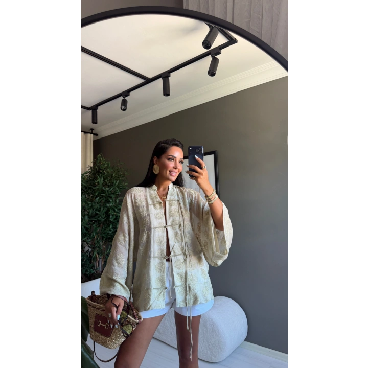İşlemeli Kimono Yeşil
