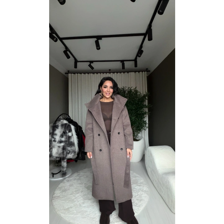 Kaşe Dik Yaka Uzun Vizon Kaban