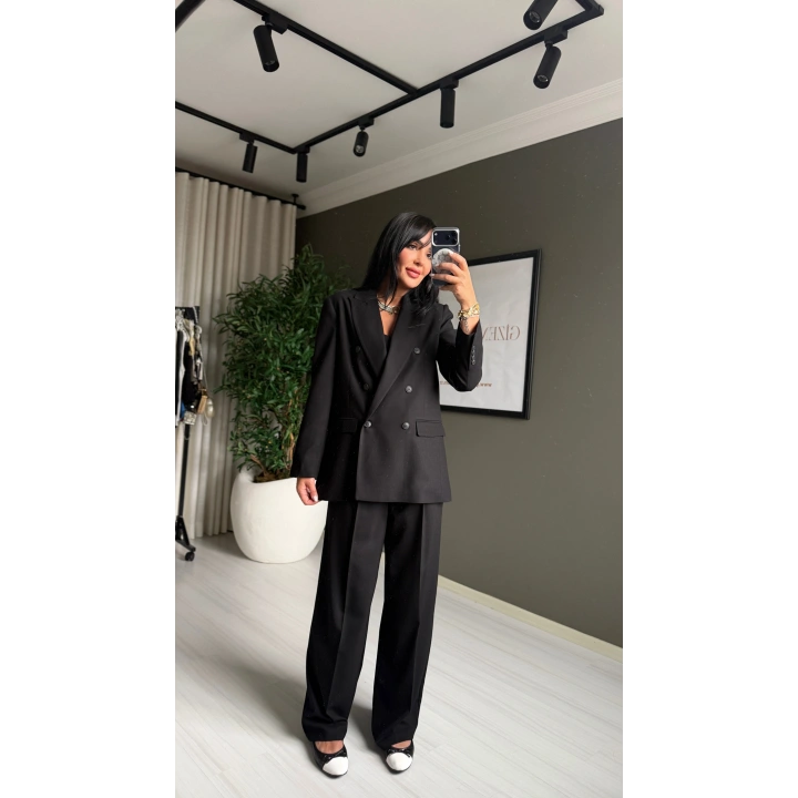 Kruvaze Blazer Ceket Siyah
