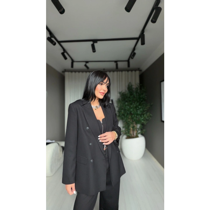 Kruvaze Blazer Ceket Siyah