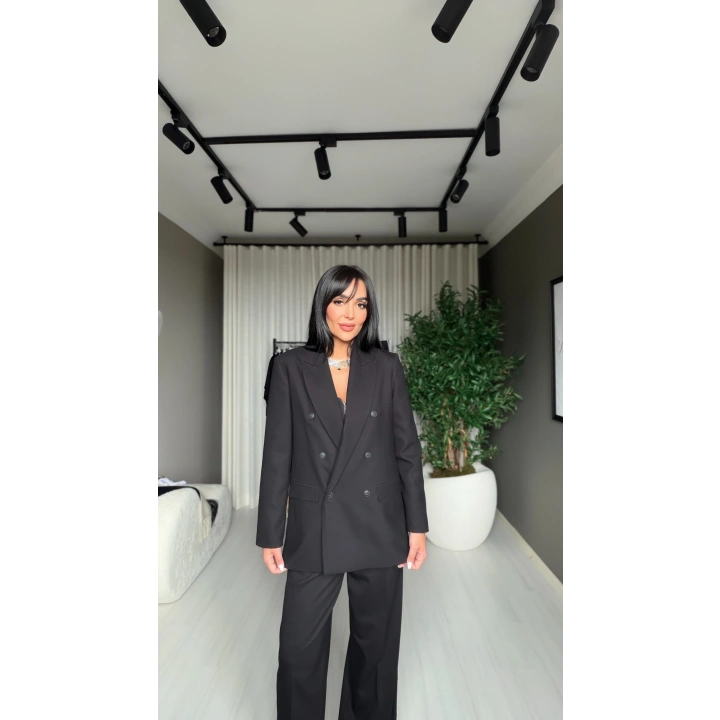 Kruvaze Blazer Ceket Siyah