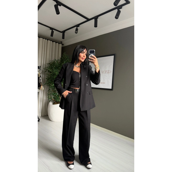 Kruvaze Blazer Ceket Siyah