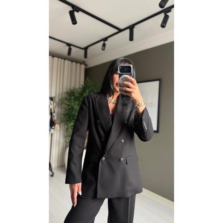 Kruvaze Blazer Ceket Siyah