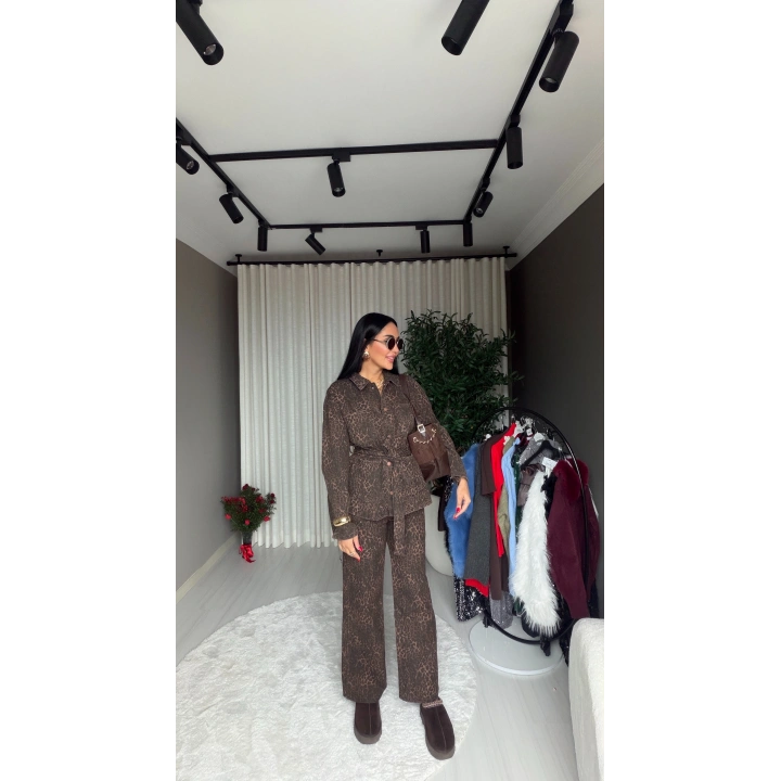 Leopar Jean Ceket Pantolon Takım