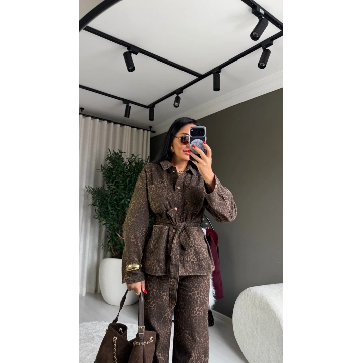Leopar Jean Ceket Pantolon Takım