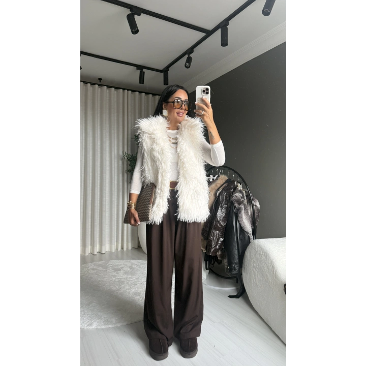 Peluş Kürk Yelek Beyaz