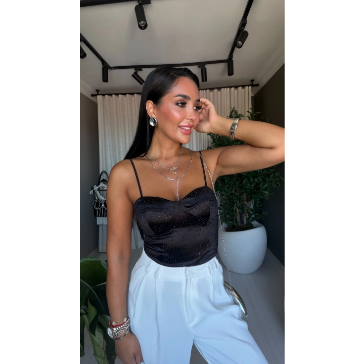 Taşlı Body Siyah