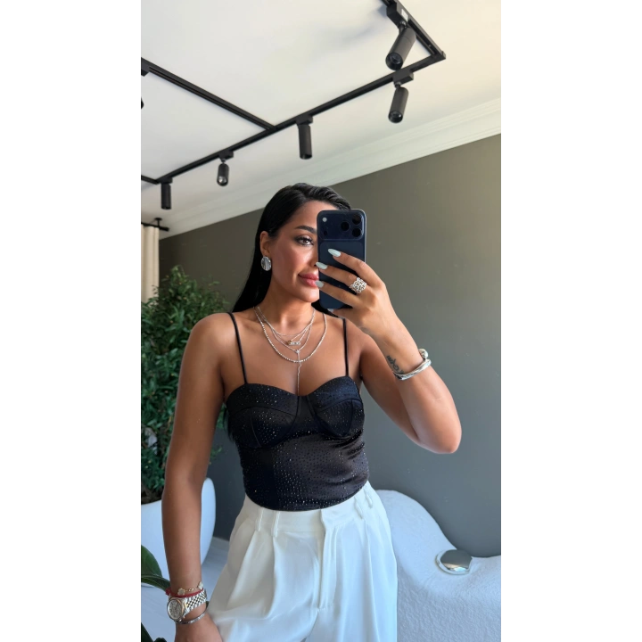 Taşlı Body Siyah