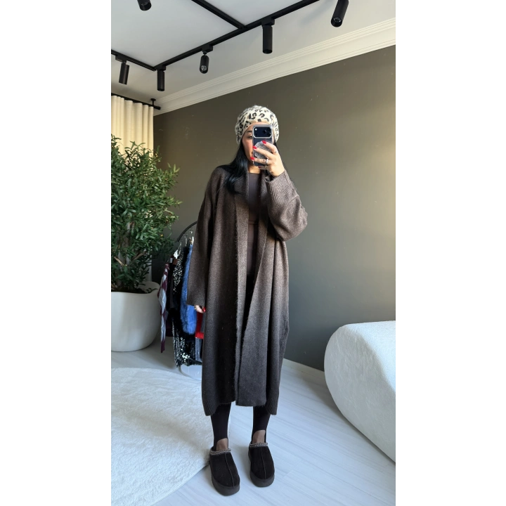 Triko Maxi Boy Kahverengi Hırka