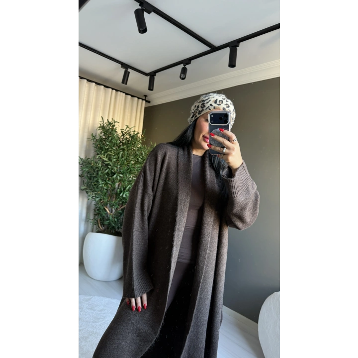 Triko Maxi Boy Kahverengi Hırka