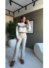 Kemerli Likralı Bej Jean