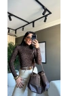 Tam Balıkçı Leopar Kahverengi Bluz