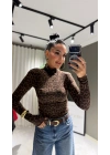 Tam Balıkçı Leopar Kahverengi Bluz