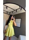 Volanlı Kloş Mini Sarı Elbise