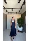 Dilvin Sıfır Yaka Kloş Jean Elbise