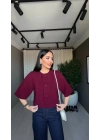 Dilvin Bisiklet Yaka Düğmeli Triko Bordo Hırka
