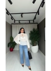 Şifon Vatkalı Beli Lastikli Ekru Bluz