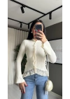 Fitilli Dantel Detaylı Ekru Hırka