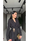 Kruvaze Gold Tokalı Siyah Takım