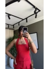 Boyundan Bağlamalı Crop Kırmızı Bluz