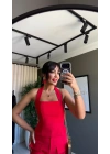 Boyundan Bağlamalı Crop Kırmızı Bluz