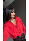 Perry Oversize Düşük Omuzlu Gömlek Kırmızı