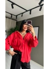 Perry Oversize Düşük Omuzlu Gömlek Kırmızı