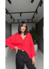 Perry Oversize Düşük Omuzlu Gömlek Kırmızı