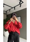 Perry Oversize Düşük Omuzlu Gömlek Kırmızı