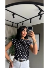 Sıfır Kol Puantiye Siyah Bluz
