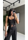 Fermuarlı Siyah Crop