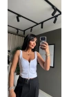 Fermuarlı Beyaz Crop