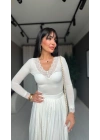 Dantelli kaşmir beyaz bluz