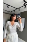 Dantelli kaşmir beyaz bluz