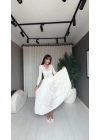 Pileli Şifon Etek Beyaz