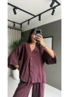 Tensel Kumaş Gömlek-Pantolon Takım Mürdüm