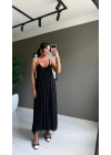 Pery Askılı Sırtı Açık Maxi Siyah Elbise