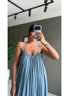 Pery Askılı Sırtı Açık Maxi Mavi Elbise