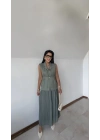 Massimo Keten Yelekli Elbise Yeşil