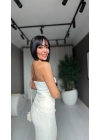 Dilvin Halter Yaka Triko Bluz Ekru