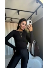 Dilvin Kayık Yaka Kaşmir Siyah Body