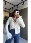 Dilvin Polo Yaka Düğmeli Ekru Hırka