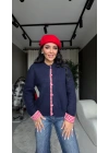 Ekoseli Triko Lacivert Hırka
