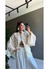 İşlemeli Kimono Ekru