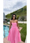 Kalp yaka Midi Boy Pembe Elbise