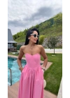 Kalp yaka Midi Boy Pembe Elbise
