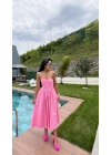 Kalp yaka Midi Boy Pembe Elbise