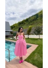 Kalp yaka Midi Boy Pembe Elbise